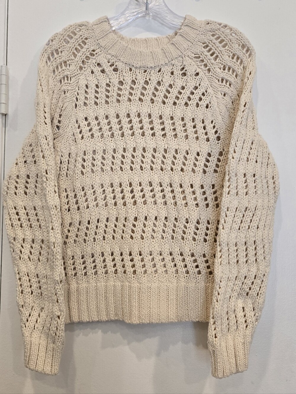 American Eagle Cozy Open-Knit Crewneck Sweater - Cream